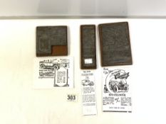 THREE VINTAGE PRINTING BLOCKS FOR 'THE NEW BRADFORD VAN' AND CROSSLEY SIX CYLINDER AND THE