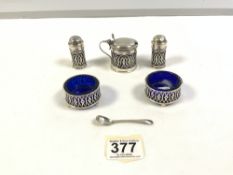 LATE VICTORIAN HALLMARKED SILVER CIRCULAR PIERCED FIVE-PIECE CONDIMENT SET BY DEAKIN AND FRANCIS