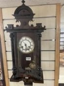 SMALL LATE VICTORIAN VIENNA WALL CLOCK WITH BRASS MOVEMENT (ENAMEL DIAL)