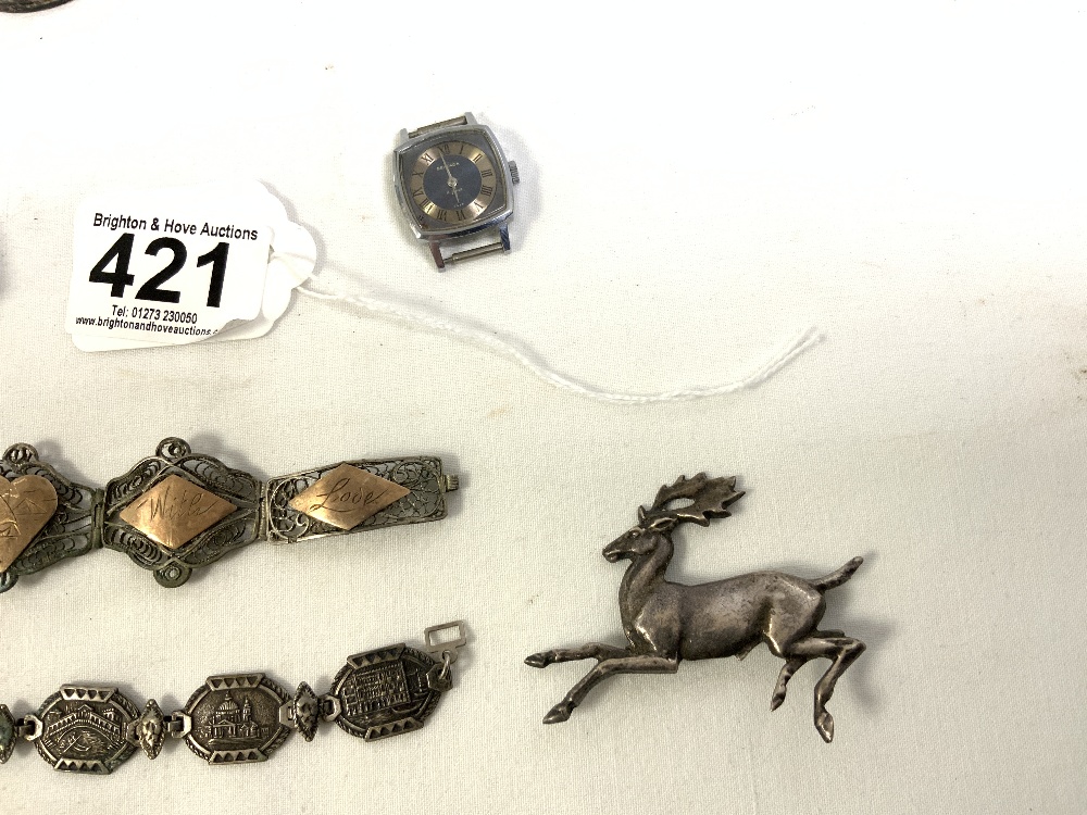 MIXED SILVER AND WHITE METAL ITEMS INCLUDES BRACELETS, BROOCH, PENDANT, AND HALLMARKED SILVER TWIN- - Image 3 of 4