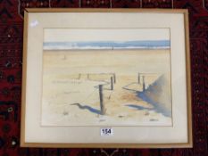 MODERN WATERCOLOUR OF A BEACH SCENE, INDISTINCTLY SIGNED AND DATED 87, 41 X 31CMS