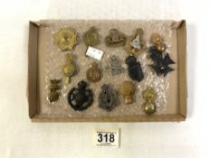 FIFTEEN MILITARY CAP BADGES, 'ROYAL ULSTER RIFLES' QUEENS OWN WORCESTER HUSSARS, ETC