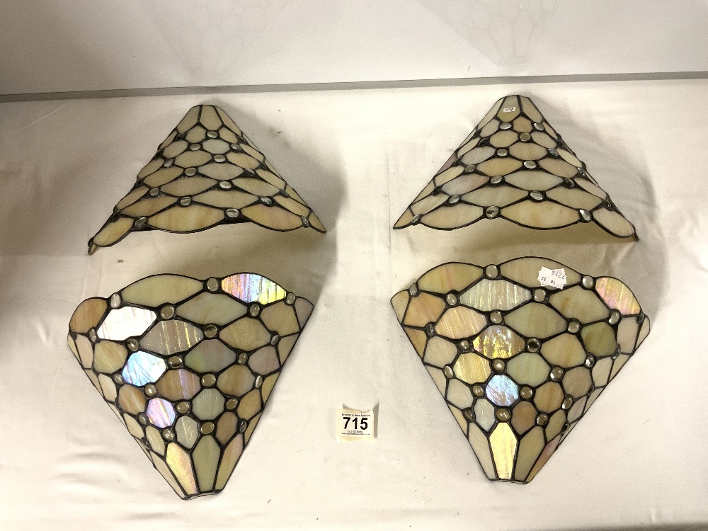 SET OF FOUR LEADED LIGHT MOTHER OF PEARL AND GLASS LOZENGE WALL LIGHT BRACKETS