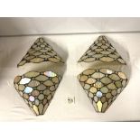 SET OF FOUR LEADED LIGHT MOTHER OF PEARL AND GLASS LOZENGE WALL LIGHT BRACKETS