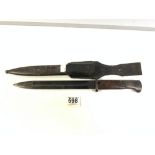 POLISH BAYONET BY F. B. RADOM WITH METAL SLEEVE AND LEATHER HOLDER