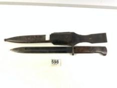 POLISH BAYONET BY F. B. RADOM WITH METAL SLEEVE AND LEATHER HOLDER