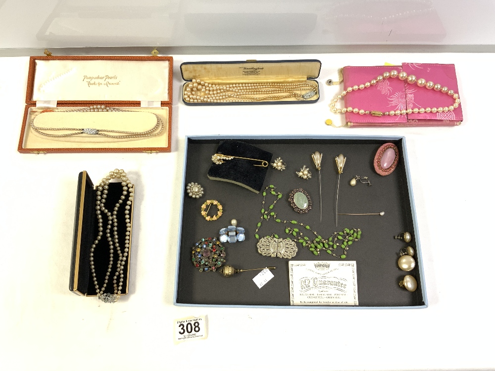 'POMPADOUR PEARLS' IN ORIGINAL CASE, AND MIXED COSTUME AND OTHER JEWELLERY