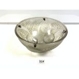 R. LALIQUE - FRANCE MOULDED GLASS CEILING SHADE WITH EMBOSSED FLOWER AND LEAF DECORATION