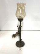 ART NOUVEAU STYLE NUDE FEMALE FIGURAL LAMP, WITH GLASS SHADES (46CMS)