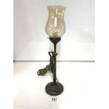 ART NOUVEAU STYLE NUDE FEMALE FIGURAL LAMP, WITH GLASS SHADES (46CMS)