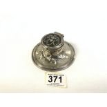 EDWARDIAN HALLMARKED SILVER CAPSTAN INKWELL WITH INLAID TORTOISE SHELL LID AND REEDED BORDERS, 10.