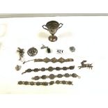 MIXED SILVER AND WHITE METAL ITEMS INCLUDES BRACELETS, BROOCH, PENDANT, AND HALLMARKED SILVER TWIN-