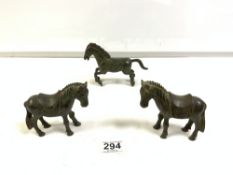 THREE ANTIQUE BRONZE FIGURES OF HORSES, 16CMS