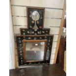UNUSUAL FOLK ART STEPPED DESIGN MIRROR WITH MIRROR TREE AND LOZENGE DECORATION IN WOODEN FRAME (46 X