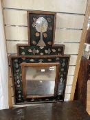 UNUSUAL FOLK ART STEPPED DESIGN MIRROR WITH MIRROR TREE AND LOZENGE DECORATION IN WOODEN FRAME (46 X