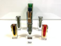EIGHT MURANO GLASS SOMMERSO VASES (A/F), THE TALLEST 25CMS