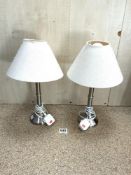 PAIR OF MODERN BRUSHED STEEL TABLE LAMPS (26CMS) AND SHADES