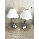 PAIR OF MODERN BRUSHED STEEL TABLE LAMPS (26CMS) AND SHADES
