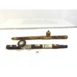 ORIENTAL HARDWOOD AND BONE OPIUM PIPE, AND ORIENTAL RESIN CARVED OPIUM PIPE