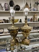 PAIR OF ANTIQUE GILDED TROPHY TABLE LAMPS (64CMS)