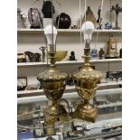 PAIR OF ANTIQUE GILDED TROPHY TABLE LAMPS (64CMS)