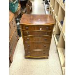 REPRODUCTION BOWFRONT YEWOOD CHEST OF FIVE GRADUATING DRAWERS (52 X 32 X 90CMS)