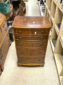 REPRODUCTION BOWFRONT YEWOOD CHEST OF FIVE GRADUATING DRAWERS (52 X 32 X 90CMS)