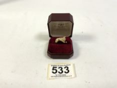 GOLD GILT ON 925 SILVER RING DECORATED AS A CAT AND TAIL SIZE Q