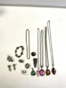 925 SILVER/WHITE METAL JEWELLERY, AMBER, SEMI-PRECIOUS STONES, NECKLACE AND PENDANTS BROOCHES &