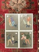 SET FOUR EARLY 1960S FRENCH PRINTS OF COUPLES SWING DANCING (24 X 30CMS)