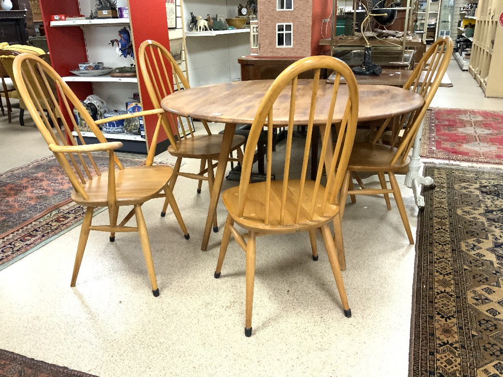 CIRCULAR ERCOL DROPLEAF DINING TABLE WITH FOUR ERCOL STICK-BACK DINING CHAIRS (120 DIAMETER) - Image 3 of 5