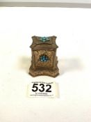 GILT BRONZE MINIATURE CONTAINER ENGRAVED WITH SWIRLS AND TURQUOISE, 6CMS