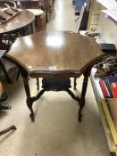 EDWARDIAN MAHOGANY SHAPED OCTAGONAL TWO TIER OCCASIONAL TABLE, PORCELAIN CASTORS, 74CMS