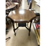 EDWARDIAN MAHOGANY SHAPED OCTAGONAL TWO TIER OCCASIONAL TABLE, PORCELAIN CASTORS, 74CMS