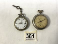 TWO VINTAGE POCKET WATCHES INCLUDES A MENTOR ALARM