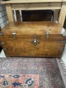MILITARY BRASS BOUND CAMPHOR WOOD TRUNK, WITH BRASS HANDLES AND LOCK (88 X 50 X 44CMS)