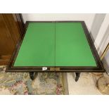 VICTORIAN AESTHETIC MOVEMENT EBONISED AND AMBOYANA AND GILT CARD TABLE (92 X 44CMS)