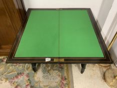 VICTORIAN AESTHETIC MOVEMENT EBONISED AND AMBOYANA AND GILT CARD TABLE (92 X 44CMS)