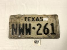 AUTHENTIC TEXAS NUMBER PLATE NWW + 261