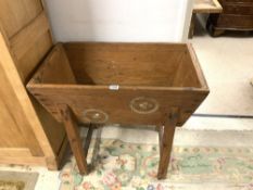 ANTIQUE FRENCH PINE DOUGH BIN, WITH FLORAL PAINTED DECORATION, ON SQUARE LEGS (80 X 45 X 74CMS)