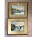 A PAIR OF WATERCOLOURS OF FIGURES IN A BOAT AND CATTLE ON A RIVER SCENE, SIGNED BREAKSPEAR, 37 X