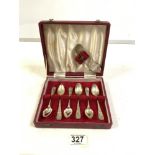 SET OF SIX HALLMARKED SILVER TEA SPOONS AND SUGAR TONGS - BIRMINGHAM 1900, MAKER L & S LEVI AND