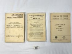 THREE MANUALS FOR ARMY SERVICE FORCES FOR PISTOL CALIBER 45, AUTOMATIC, M1911A1 - AND GUN,
