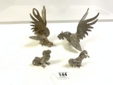 TWO PAIRS OF SILVER-PLATED FIGHTING COCKERALS