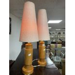 PAIR OF MAPLE WOODEN TABLE LAMPS WITH SHADES (71CMS)