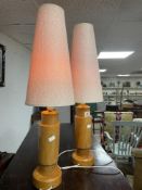 PAIR OF MAPLE WOODEN TABLE LAMPS WITH SHADES (71CMS)