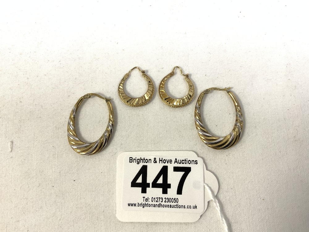 TWO PAIRS OF 9CT GOLD EARRINGS AND ONE PAIR TWO TONE GOLD - Image 2 of 4