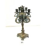 LARGE CANDLE HOLDER ART NOUVEAU STYLE WITH SIX ARMS MADE FROM BRONZE STAMPED ERTE PARIS 1892, 45CMS