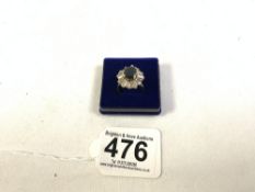 14K 585 GOLD RING WITH A CENTRAL SAPPHIRE SURROUND WITH BAGUETTE CUT DIAMONDS SIZE L