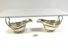 PAIR OF LARGE EDWARDIAN HALLMARKED SILVER OVAL PEDESTAL SAUCEBOATS BY MAPLE & CO, 403 GRAMS